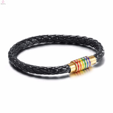 Bracelets en cuir d&#39;acier inoxydable d&#39;accessoires d&#39;arc-en-ciel